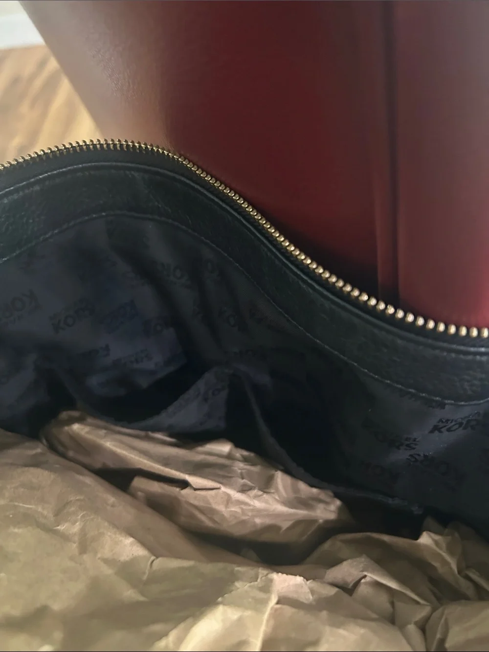 Michael Kors Black Leather Shoulder Bag with Gold Chain Accents